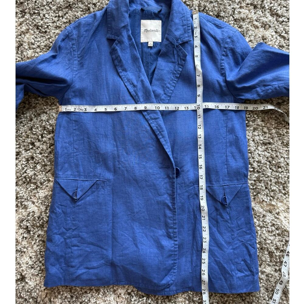 Madewell Blue Linen XS Double-Breasted Oversized Blazer Jacket - Picture 15 of 16